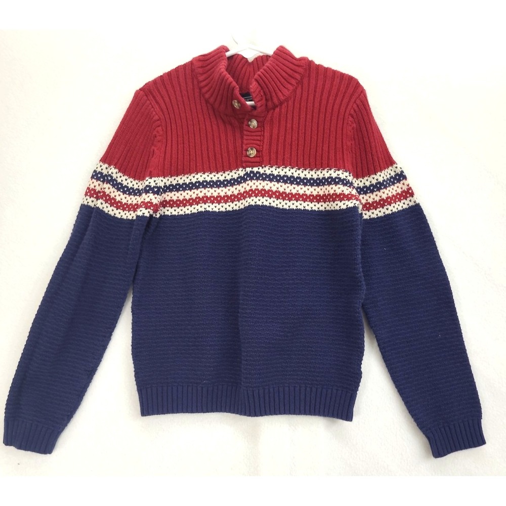 Jarvis Archer Kids Sweater Red Navy Colorblock  Faux Suede Elbow Patches M 7/8